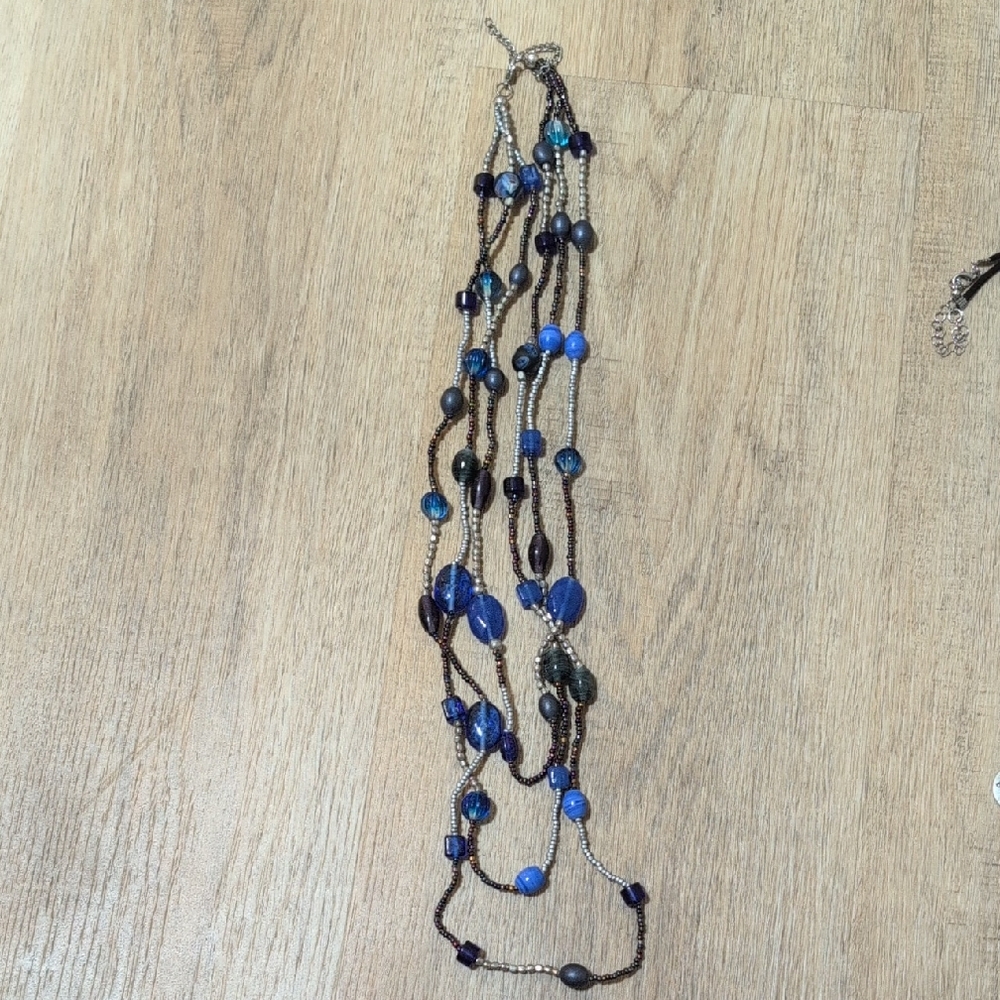 Blue Beaded Necklace - 3 Layer